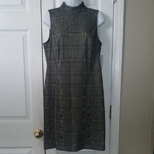 Apt. 9 black white plaid sleeveless career dress Sz M NWT